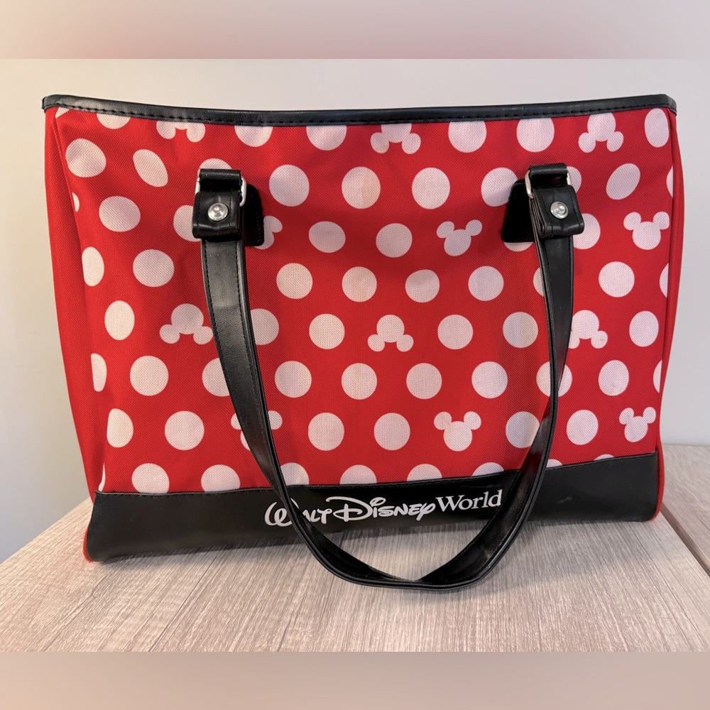 Disney Mickey Mouse Red/White Polka Dot HandBag Tote Beach Zip Carry All Purse